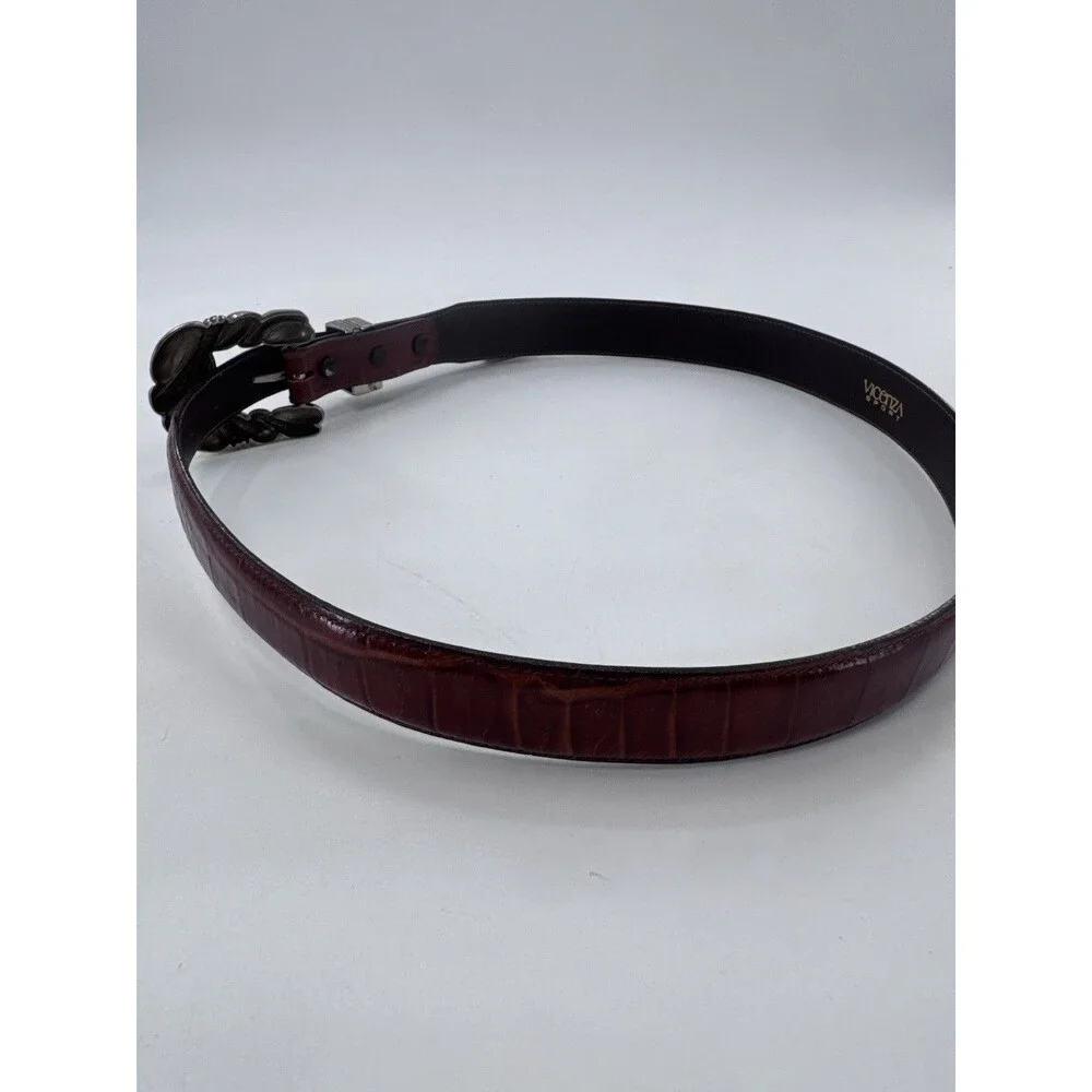 VICENZA Sport Sterling Silver Buckle On Brown Alligator Print Calfskin Belt 34
